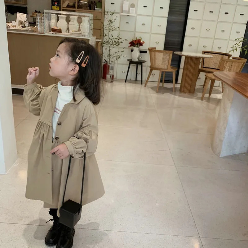 Spring Autumn Korean Fashion Children Windbreaker Jacket Kids Girls Khaki Trench Coat Outerwear Coats Princess Jackets For Girls 241111