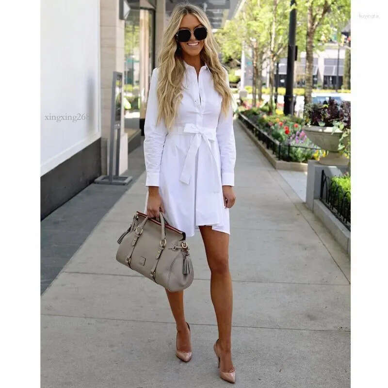 Designer Casual Dresses Women White Long Sleeve Shirt A-line Dress Summer Elegant Trend Comfortable Woman Bloues Clothing Fashion Womens Clothing