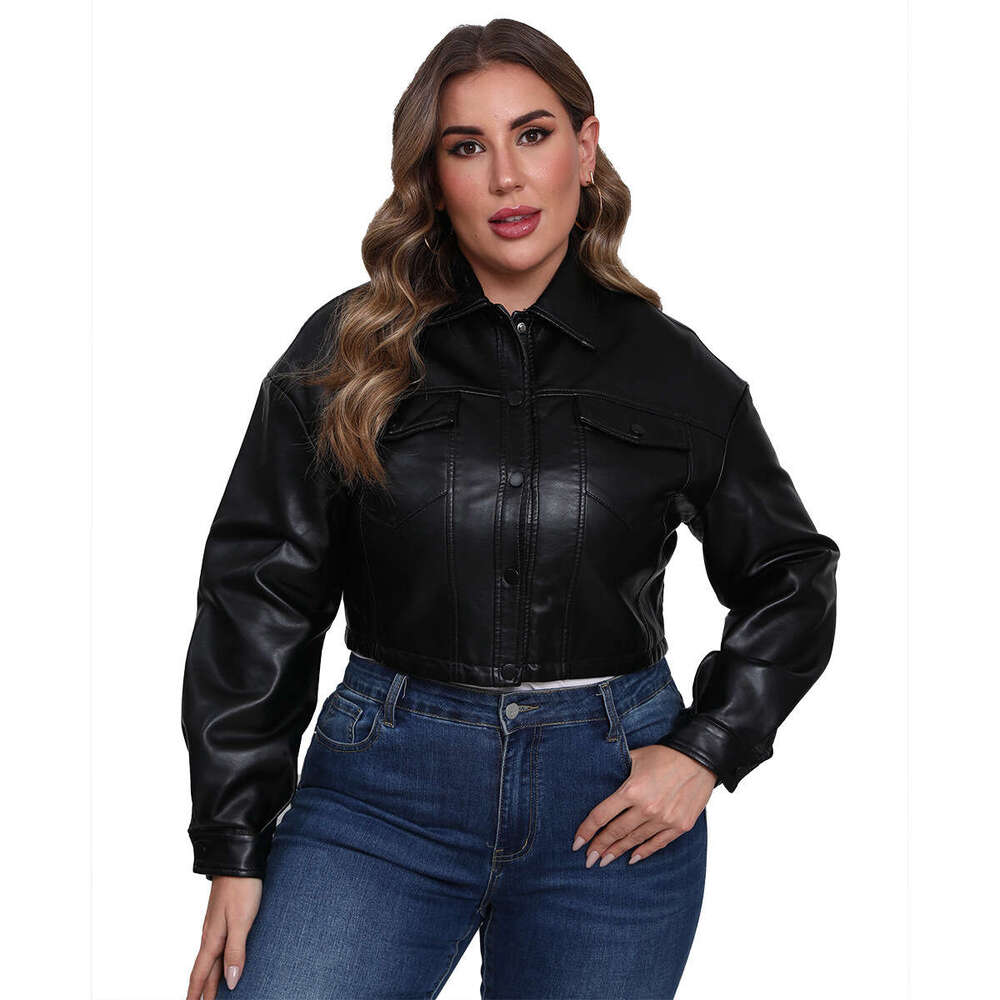 shanshi leather jacket women Spring and Autumn new loose casual leather long sleeved single breasted women's short jacket plus size
