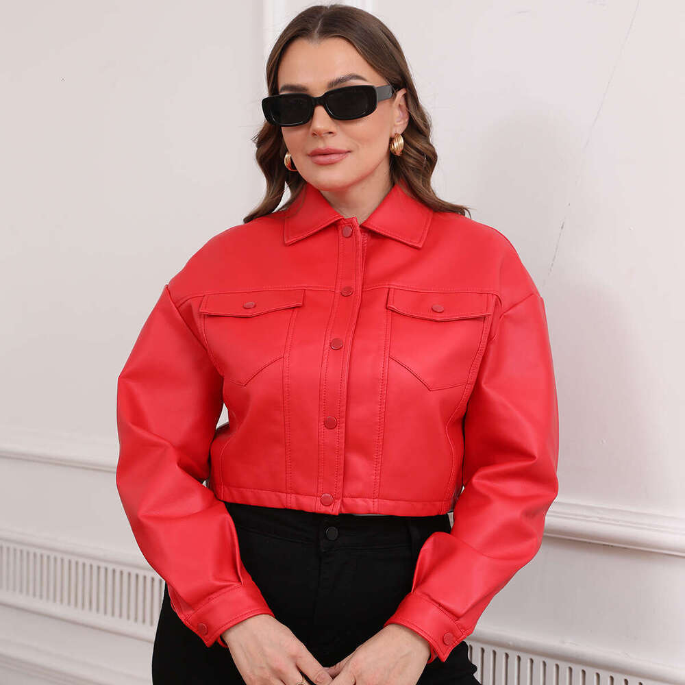 shanshi leather jacket women Spring and Autumn new loose casual leather long sleeved single breasted women's short jacket plus size