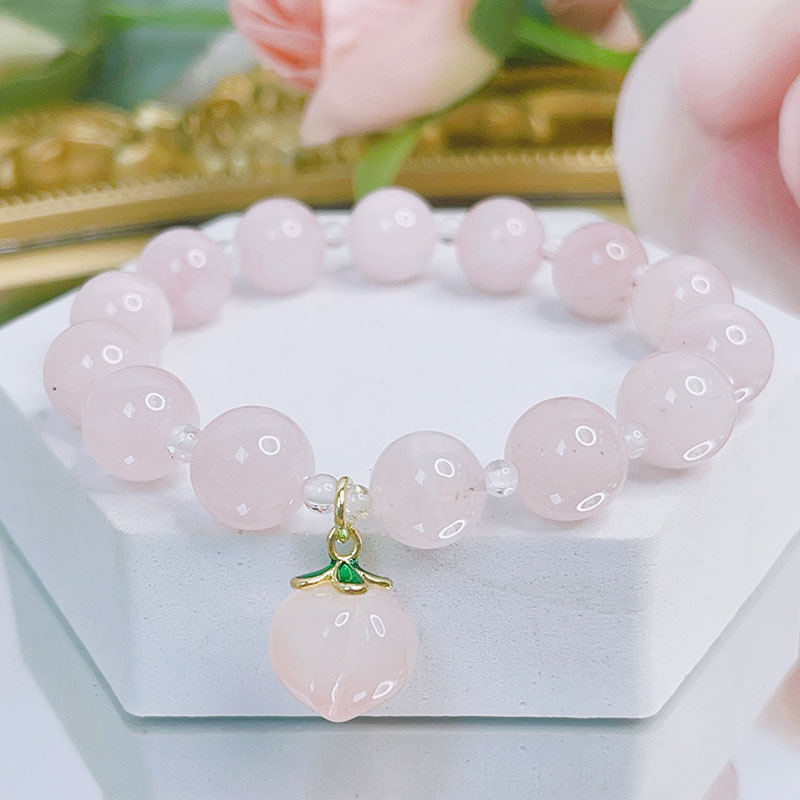 Ruifan Natural Agate Peach Pink Crystal Quartz Beaded Strand Women's Bracelets Party Fine Jewelry Gifts for Best Friend YBR872