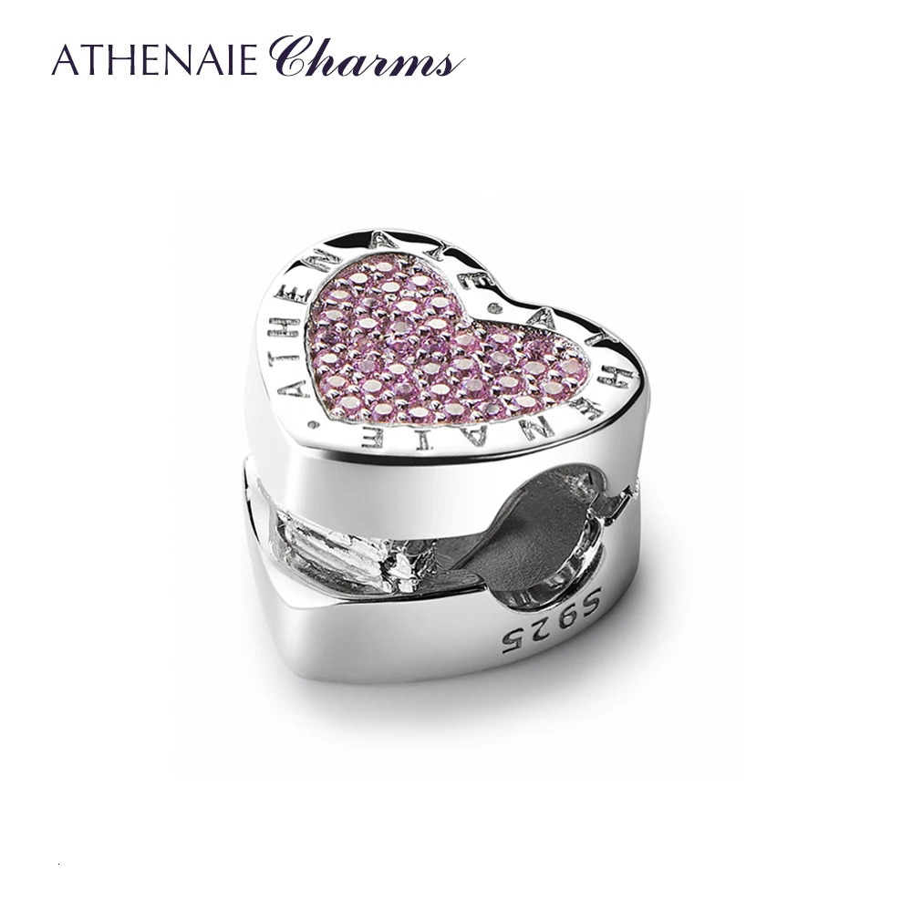 Athena 925 sterling silver charm Pave pink CZ locks your commitment clip beads suitable for European bracelets and necklaces jewelry 241108