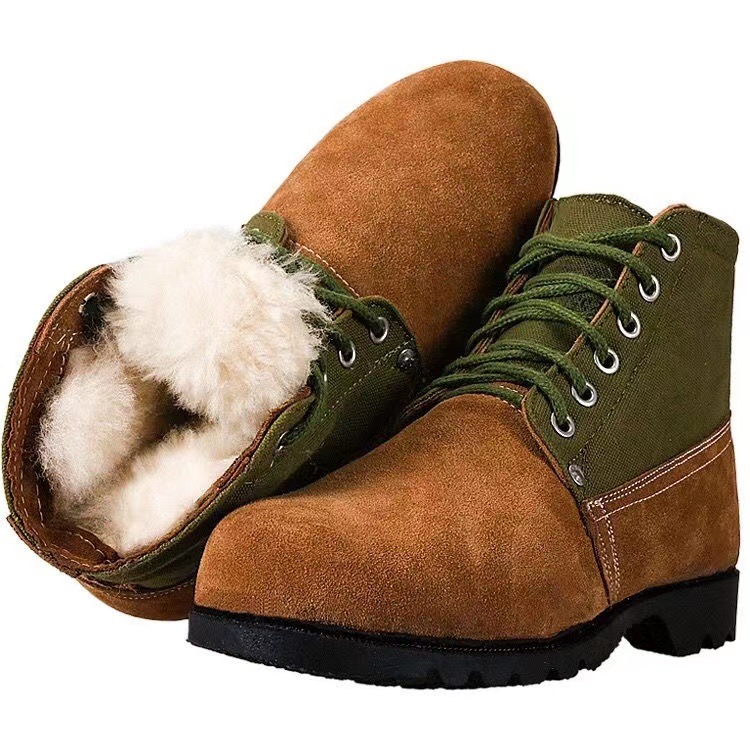 Men's Large-sized Wool Big Head Thick Green Snow Boots.