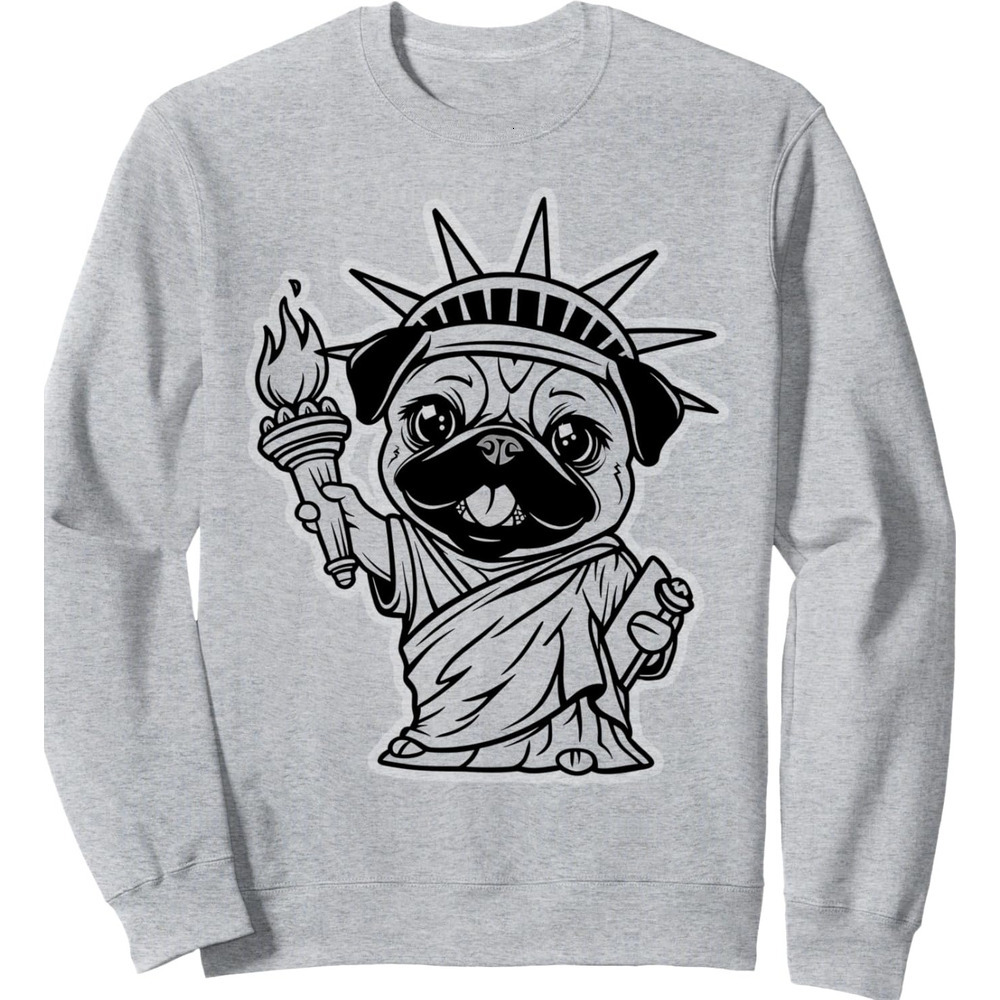 Long Sleeve Shirts for Men sweatshirt Pug Statue Of Liberty USA America Patriotic Dog Gift Sweatshirt T shirt Tee Streetwear Casual tops clothes