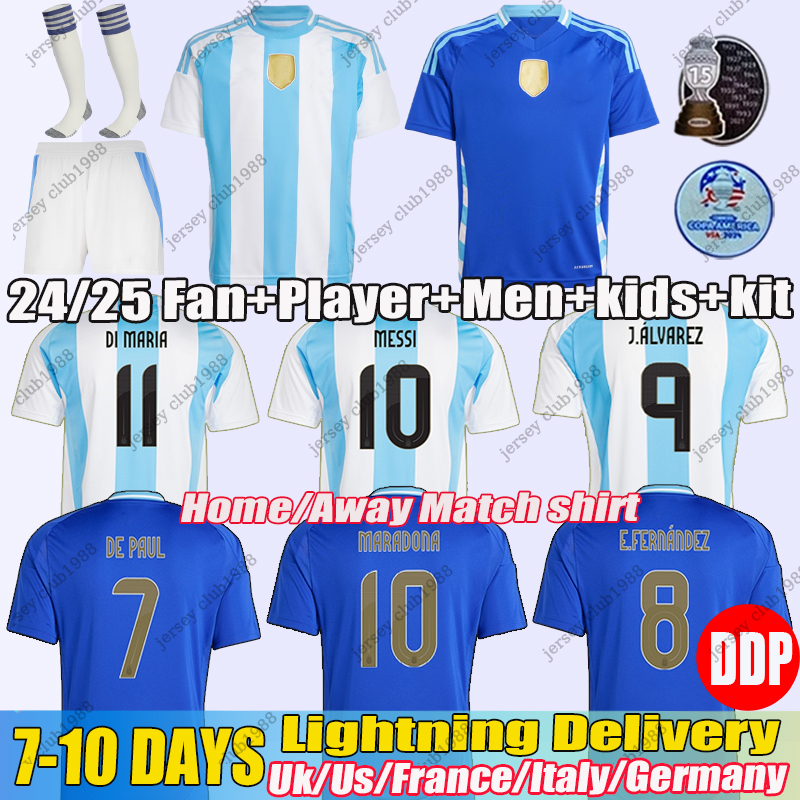 24 Argentina Soccer Jerseys MESSIS Otamendi DE PAUL aRgENTIna National Team Copa DYBALA MARTINEZ KUN AGUERO Maradona Football Shirts 24 25 Men DI Maria Kids Kits AFA