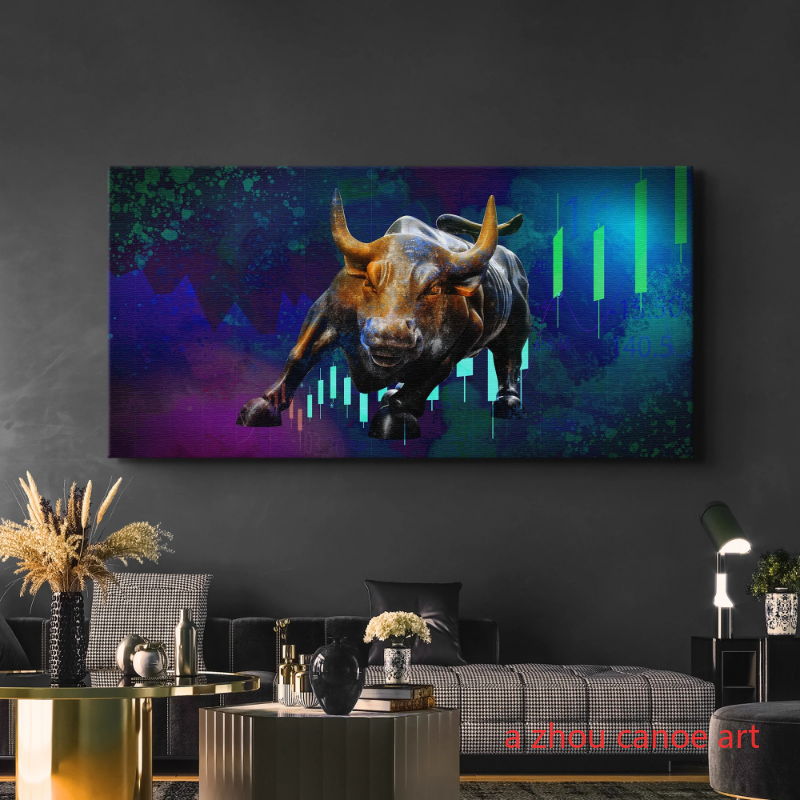 Motivational Bull of Wall Street Stock Market Trading Dollar Art Poster Canvas Painting Wall Print Picture for Office Home Decor
