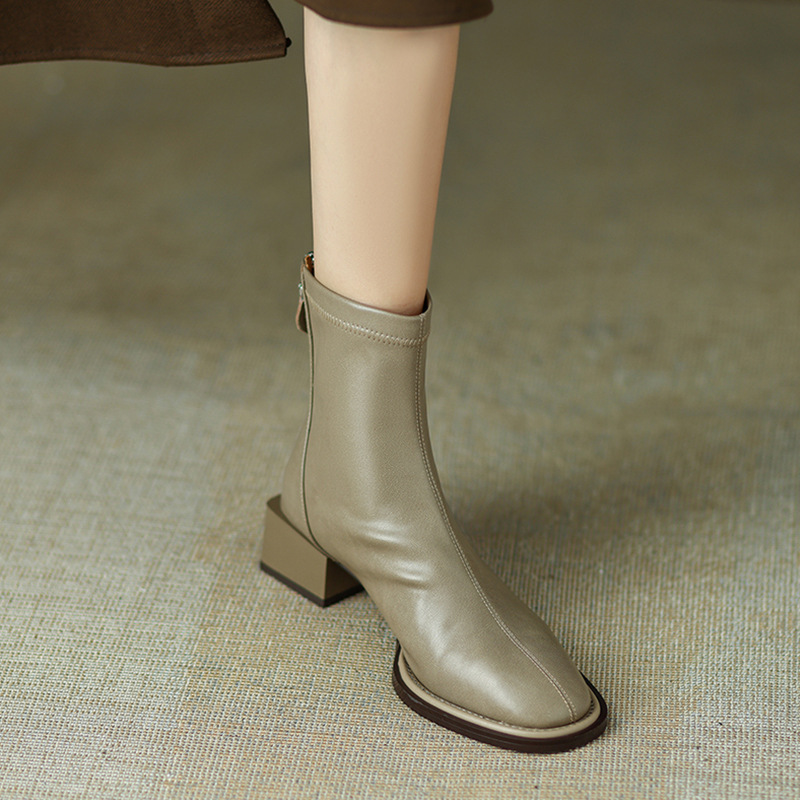 Chunky Heel Short Boots: Winter Retro Round Toe Comfort Versatile Boots for Women, Black/Grey 7b3b
