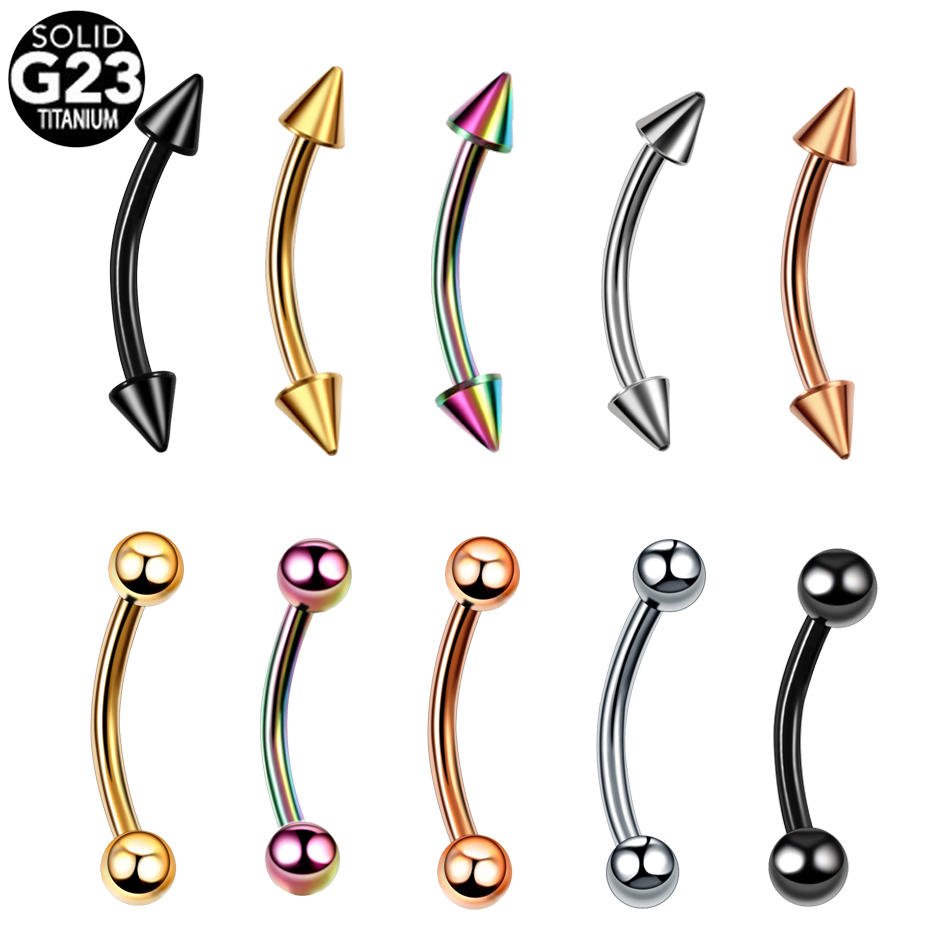 1PC Titanium Eyebrow Piercing Tongue Ring 16G Ball & Cone Curved Barbell Eyebrow Rod Banana Earrings Lip Snake Eyes Piercings