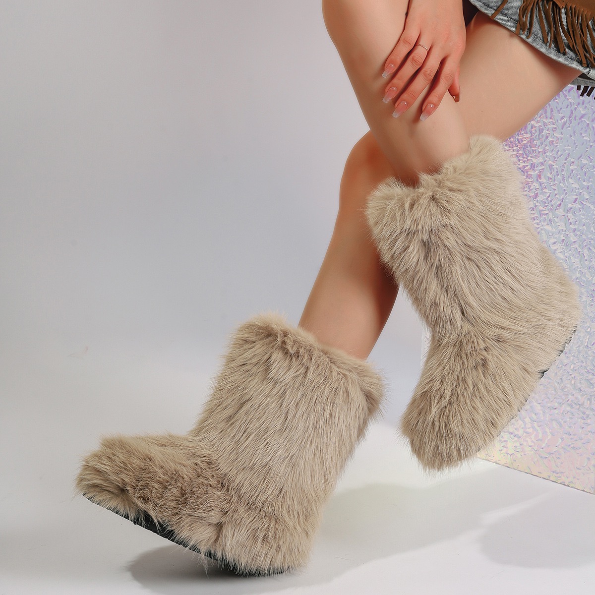 Womens Winter Snow Outdoor Furry Real Raccoon New Boots Woman Fox Fur Warm Platform Shoes Fashion Bottes
