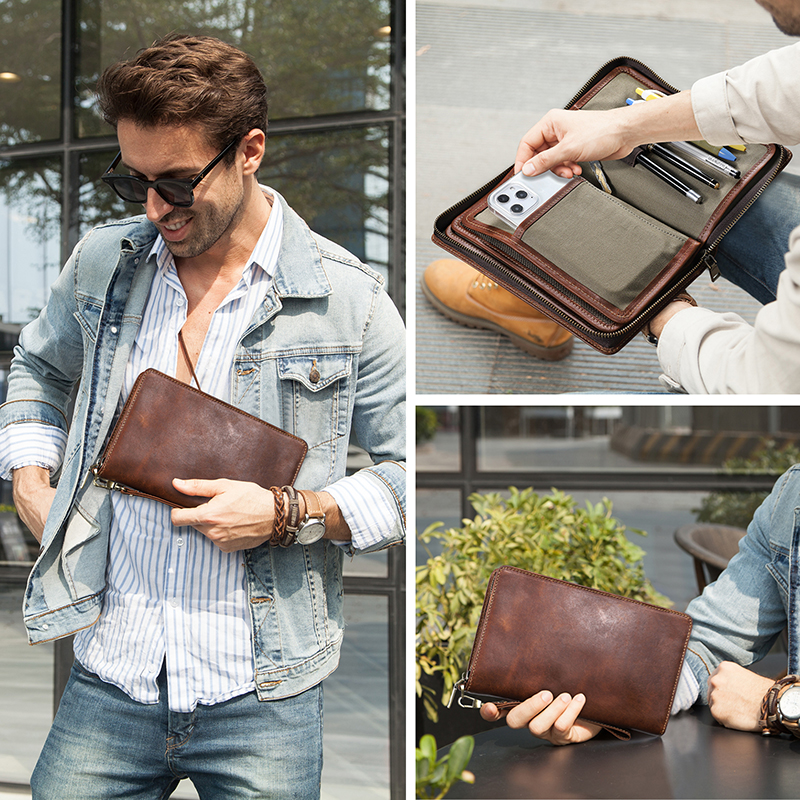 CONTACT'S Genuine Leather Clutch Wallets for Men Long Casual Handbags Male Card Holders Coin Purses Passport Cover Men's Wallets