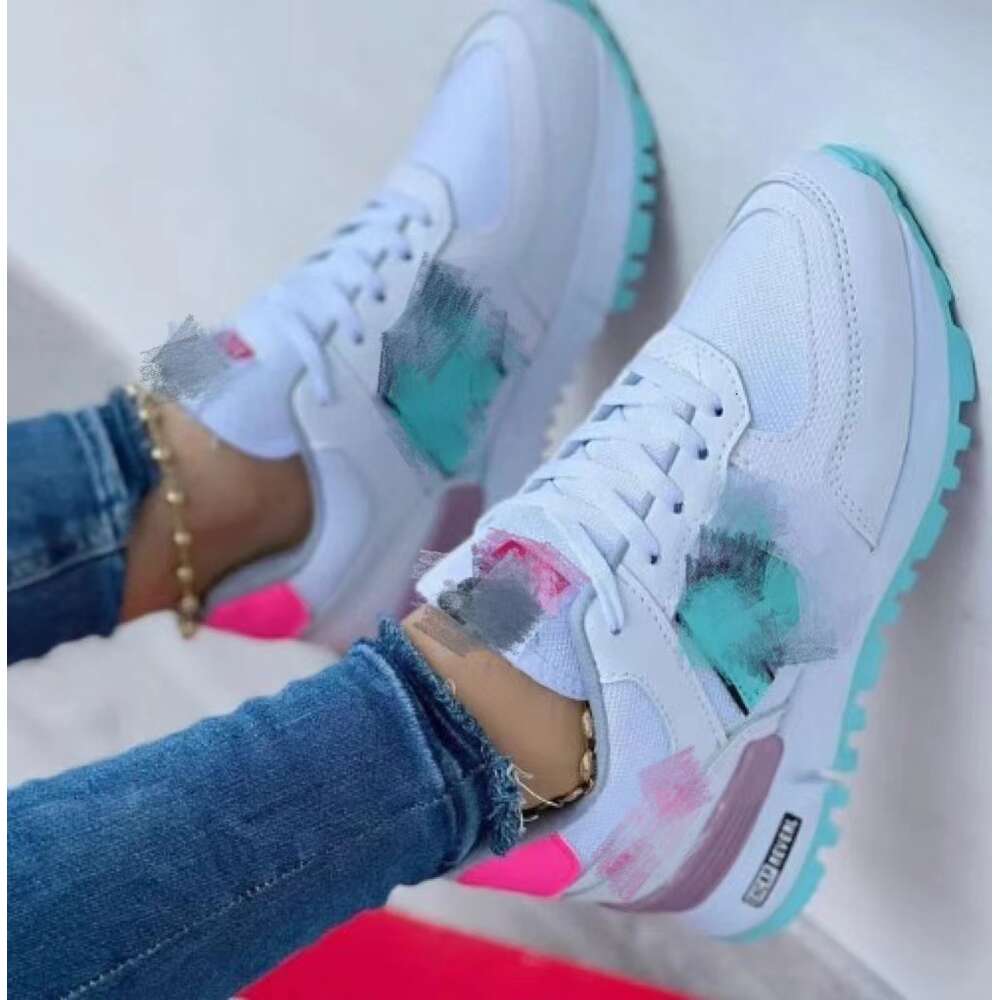 New Casual Sports with Thick Soles, Color Matching Lace Up Canvas Shoes, Running Shoes for Women ddmythur