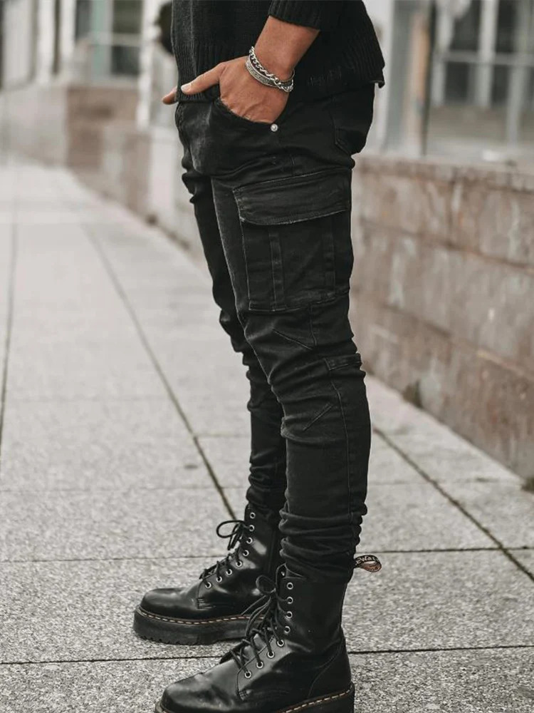 Jeans Man Pants Casual Multi Pocket Cargo man Fashion Denim Trousers Mens Side Pockets jeans mens clothing 241111
