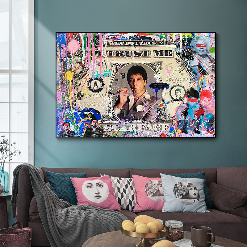 Paintings Graffiti Movie Star Al Pacino Scarface Art Canvas Panting Wall Art Picture Money Pop Art Poster Living Room Home Decor No Frame H250115