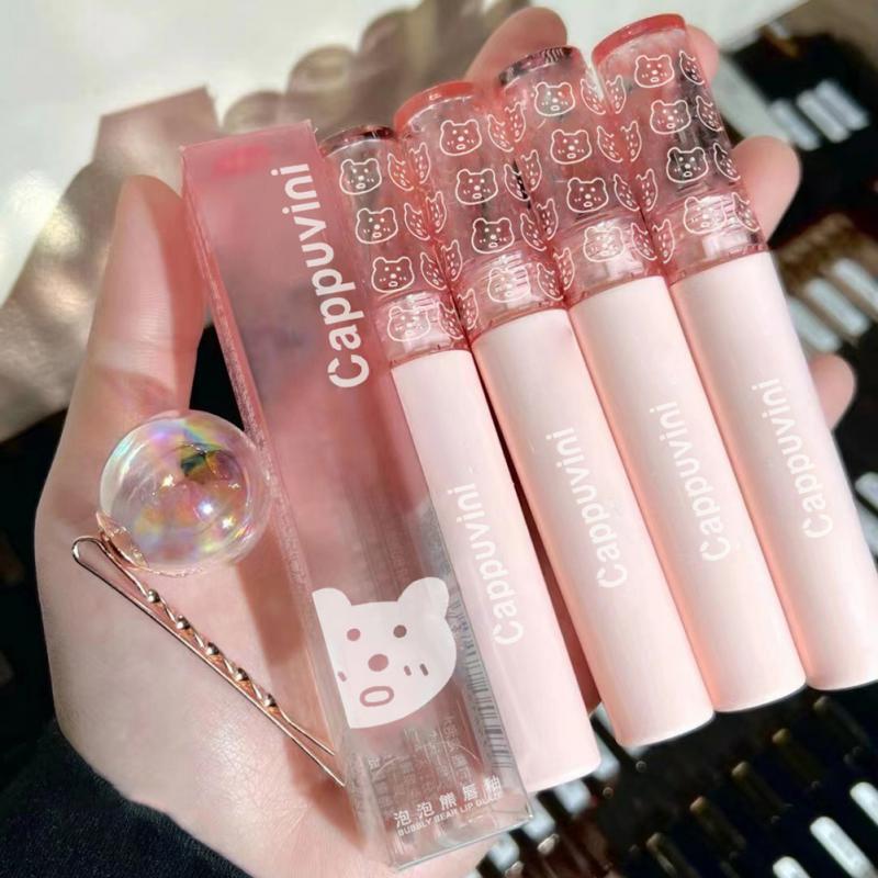 Bubble Lip Glaze Mirror Water Light Glass Lip Glaze Lipstick Milk Tea Color Lip Gloss Non-stick Cup Non-pull Dry Lip Cosmetics