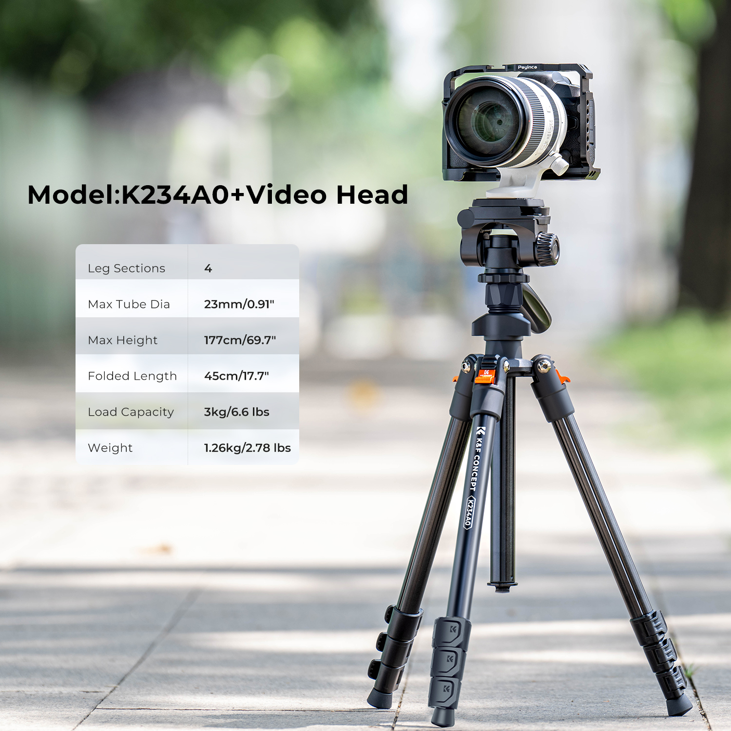 K&F Concept 64 /177cm Video Lightweight Portable Travel Tripod with 3-Way Swivel Pan Tilt Head for Phone SLR DSLR Camera