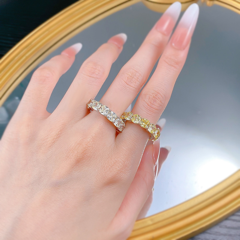 5mm Natural White Moissanite Diamond Wedding Rings Luxury Jewelry Genuine 100% 925 Sterling Silver Cushion Shape Gemstones Party Eternity Women Band R
