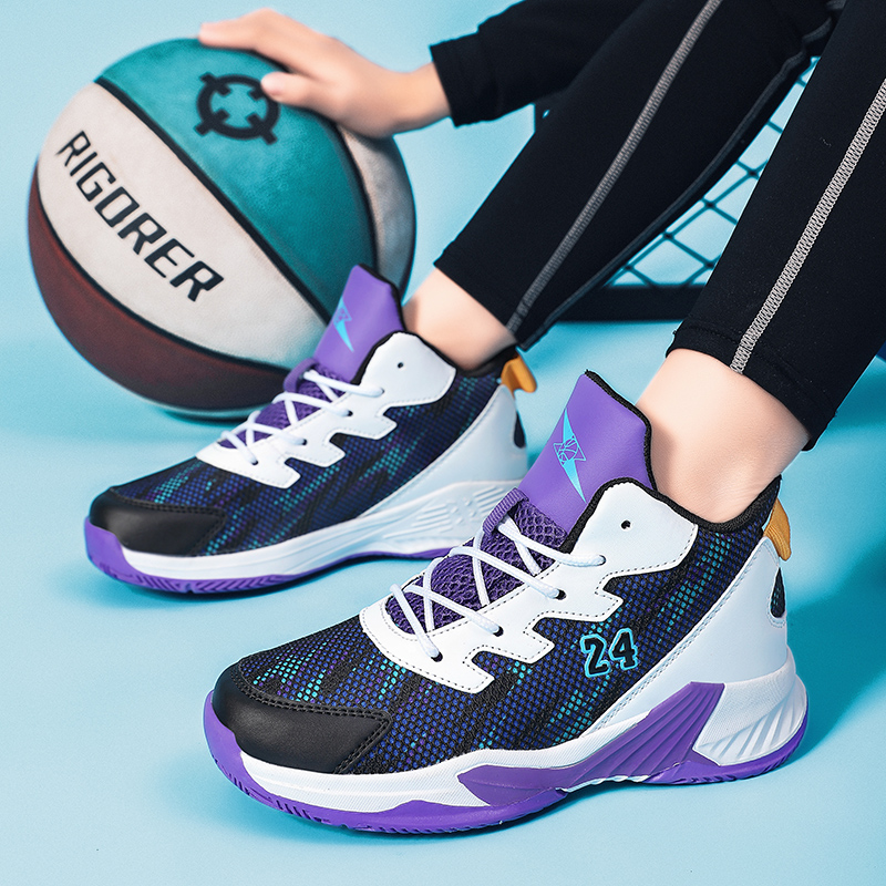 Children Basketball Sneakers Hot Fashion Mesh Breathable Basketball Trainers Baskets Outdoor Platform Sport Shoes Boys and Girl