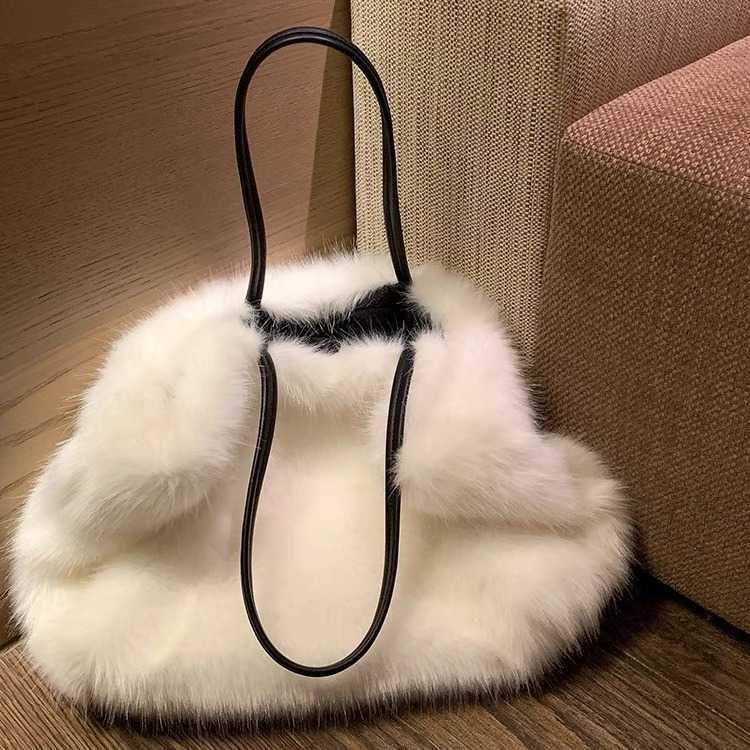 fur bag large capacity imitation mink fur shoulder bag hand-held large bag women's bag tote bag women's bag 241115