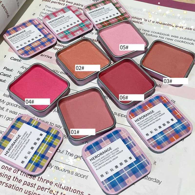 Plaid Face Blusher Paste Box Matte Natural Cheek Tint Brighten Face Contouring Cosmetics Monochrome Expanded Shrink Soft BlushXJ241111