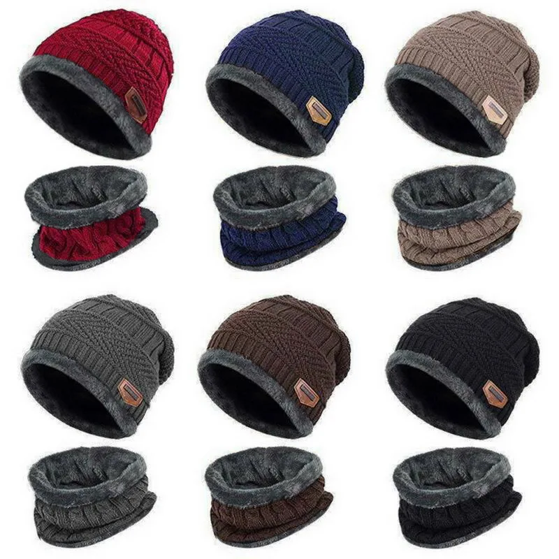 New Winter Knit Cap Men And Women Outdoor Warm Thickening Plus Velvet Loose Winter Hat With Scarf Brand Winter Ski Mask Hat Set