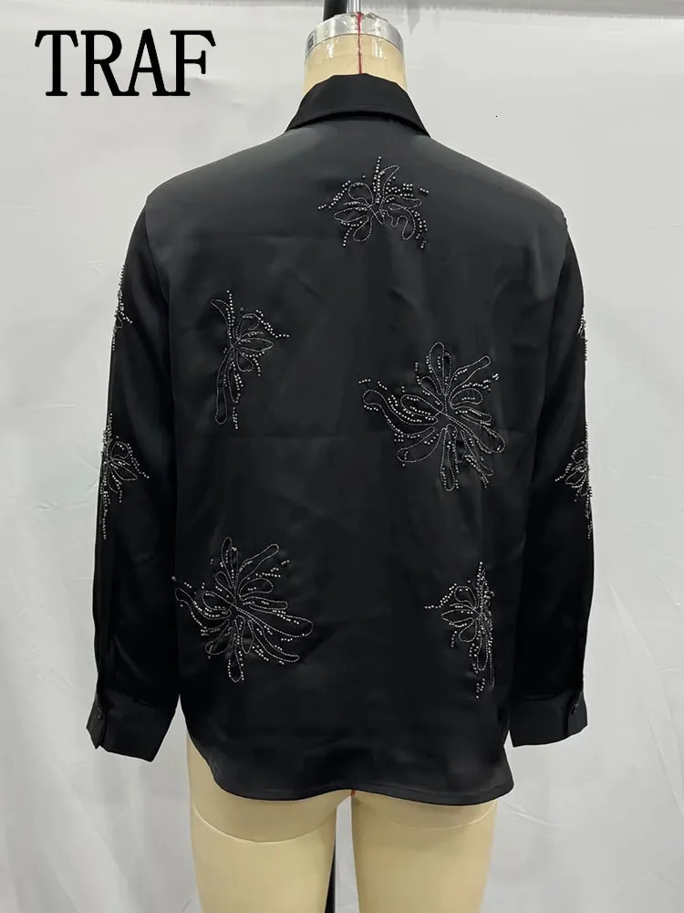 TRAF Women Outfit Fashion Embroidery Long Pants Sets For Single Breasted Sleeve Shirt Suit 241108