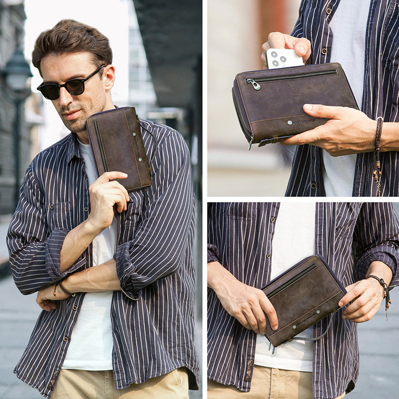 CONTACT'S Genuine Leather Clutch Wallet For Men Long RFID Handbags Phone Pocket Coin Purse Card Holder Large Capacity Money Clip