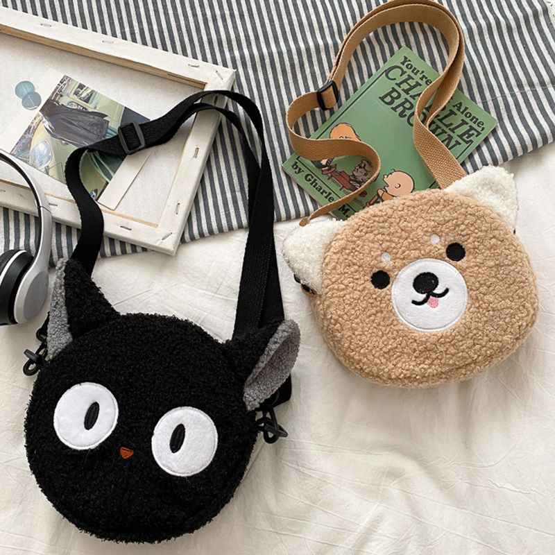 Girls Cute Sheep Shape Crossbody Bag Mini Coin Purse Wallet Crossbody Bag Plush Soft Sweet Purses