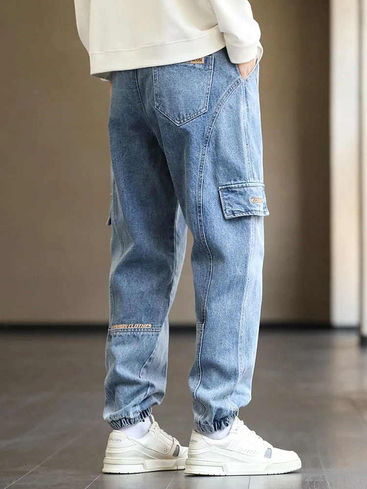 Plus Size Mens Cargo Jogger Jeans Hip Hop Streetwear Pockets Stretched Cotton Casual Denim Pants Baggy Jean Trousers 8XL 241111
