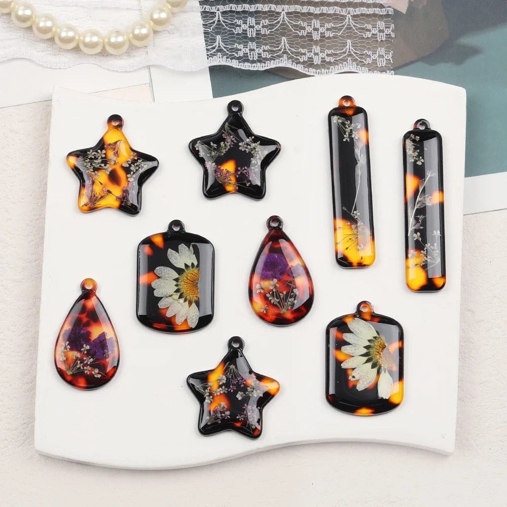 Cordial 40Pcs Jewelry Discovery and Components/Handmade/DIY Pendant/Resin Charm Mixed Natural Dried Flowers #17295 241108