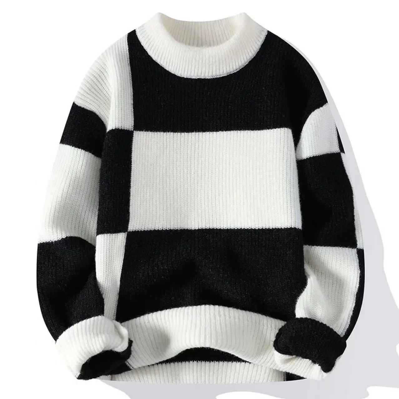 Men Sweaters Pullovers Round Neck Full Sleeve Casual Regular Knitted Tops Warm Thick Top Knit Splice Autumn Winter 241111