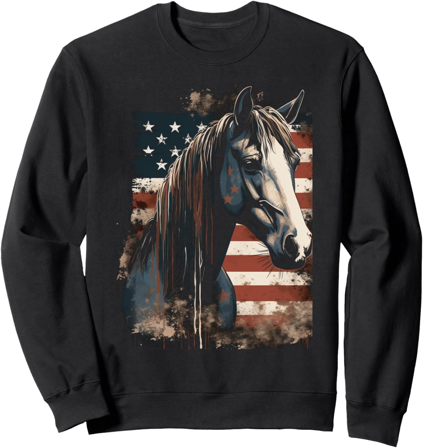 Long Sleeve Shirts for Men sweatshirt Horse American Flag USA 4th of July Graphic Tee for Boy Girl Sweatshirt T shirt Tee Streetwear Casual tops cloth