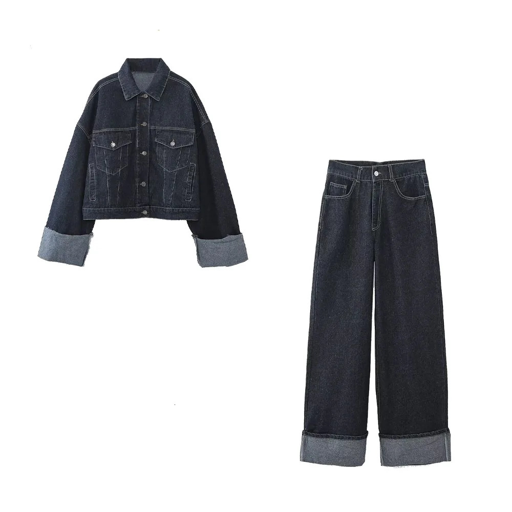 Autumn Womens Fashion Versatile European and American Style Cowboy Jacket Pants Set 241111