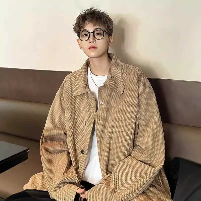 High end khaki jacket suitable for couples loose fit pilot shirt style oversized unconventional fit jacket W241111