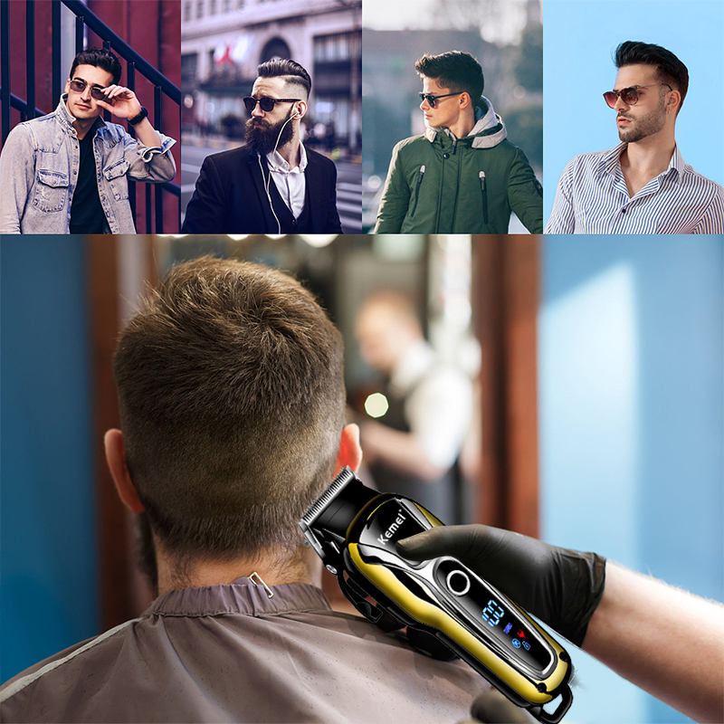 Kemei KM-1990 Hair Clipper Rechargeable Electric Hair Trimmer Professional Men's Hair Cutting Machine With LED Display