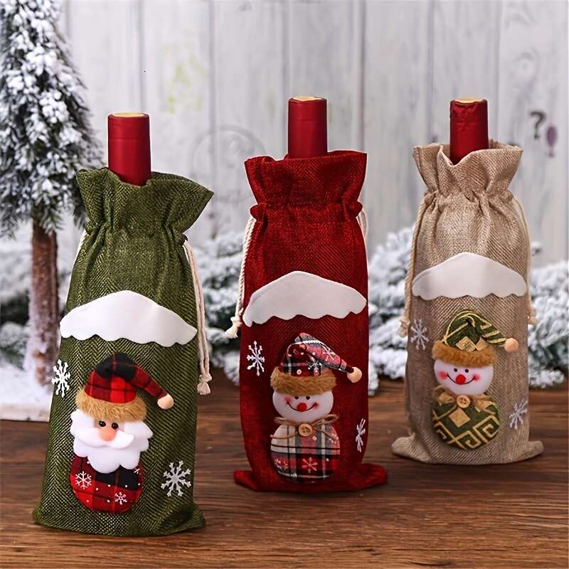 Christmas 4pcs Red Wine Bottle Santa Claus Christmas Decoration Set for Holiday Hotel Candy Gift .