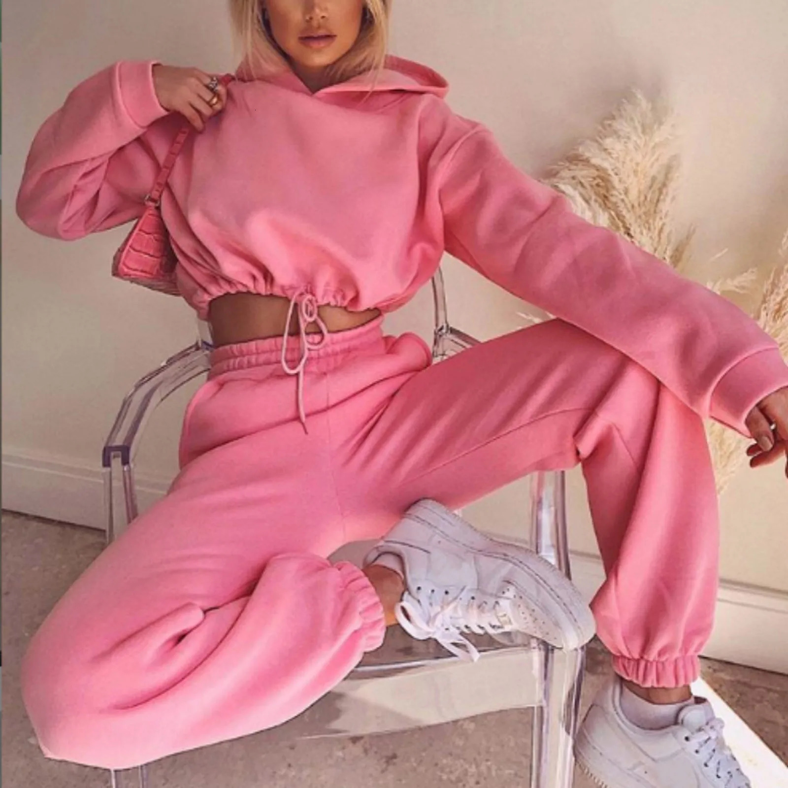 Sports Suit For Women Casual Tracksuit Solid Color Long Sleeved Hoodie Trousers Sweatershirt Sports Suit Gym Clothing Sport Set 241111