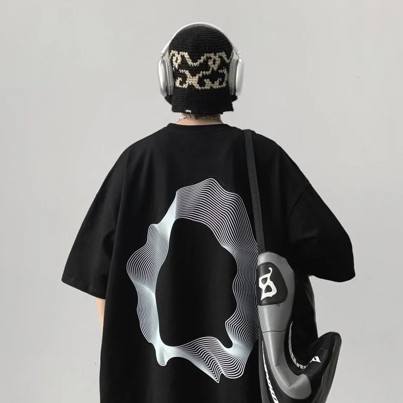 Irregular Round Printed Short Sleeve T-shirt Man Summer Loose Oversized Cotton T Shirt Fashion Round Neck Cotton Tees Y2k Tops 240409