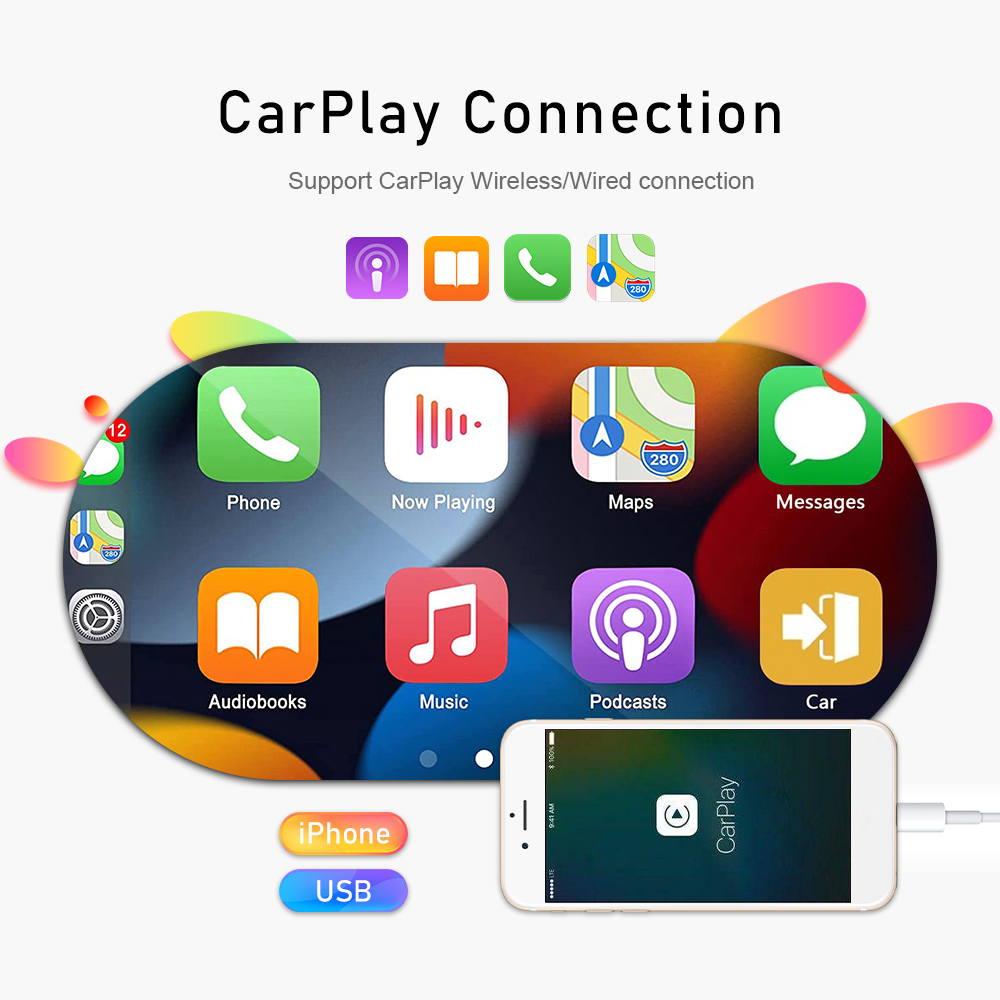 Podofo 1din Android auto Carplay Radio Touch Screen Universal Car mp5 Player with BT FM Radio Receiver Support Rear View Camera