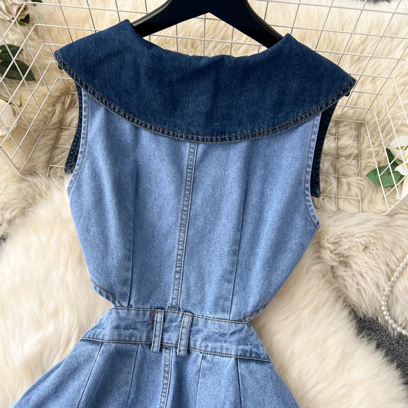 Lanjia- Casual Dresses Designer Denim Dress Women Long Single Breasted Big Turn-Down Collar Waist Slimming Temperament Split A-Line Vestidos 96010