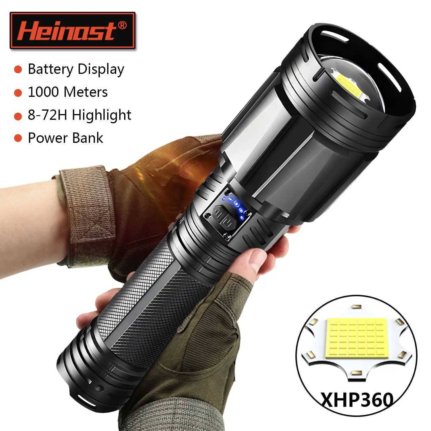 XHP360 high-power LED flashlight 15000LM portable flashlight charging ultra long distance outdoor emergency camping light X241111