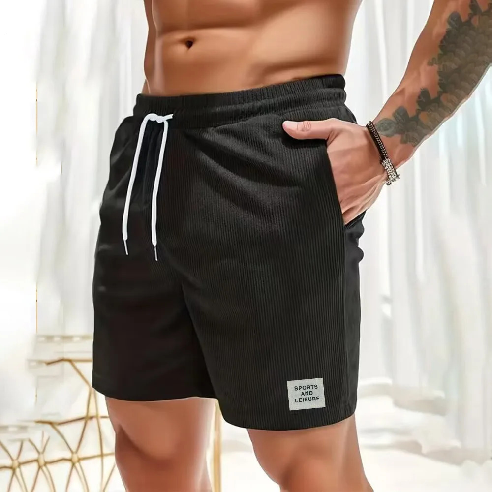 Summer Solid Color Men Corduroy Sweatpants Casual Shorts Mens Beach Basketball Short Trousers Clothing 240411