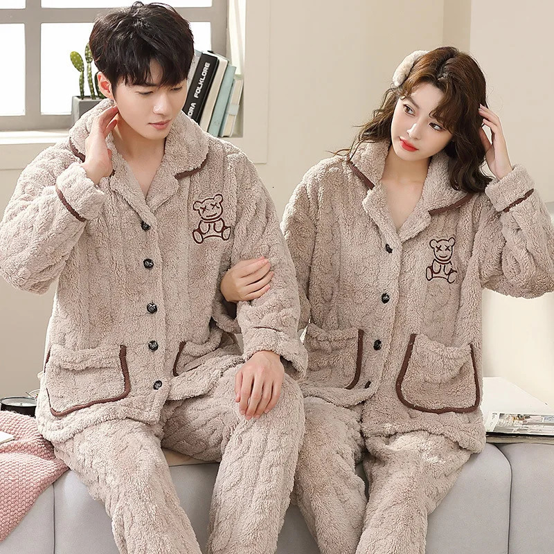Pajama Large Size 6Xl Man Warm Winter Lovers Nightwear Sleepwear Night Outfit Flannel Pajamas Set Thick Long Sleeve 241111