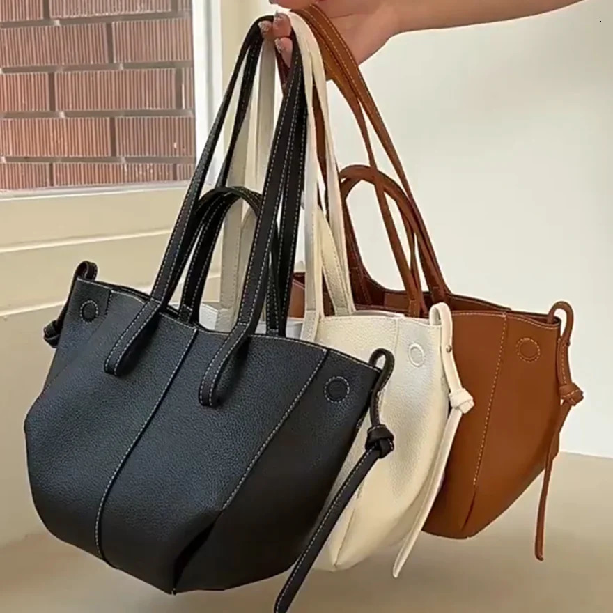 Vintage n PU Leather Handbags For Women Casual Large Capacity Shoulder Bags Street Fashion Shopper Small Clutch 241029
