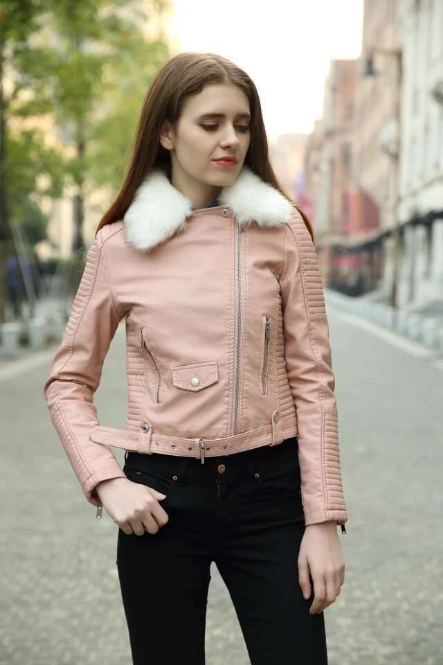 shanshi leather jacket women Women's autumn and winter new detachable fur collar motorcycle PU leather jacket for women