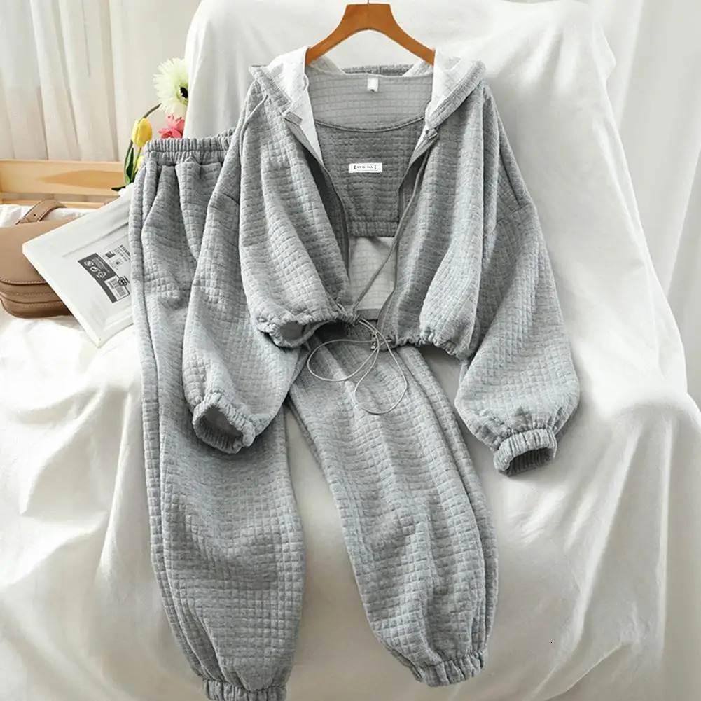 Women Sling Sweatshirt Sweatpants Set Womens Autumn Winter Sport Outfit Vest Hooded Coat Elastic Waist Stylish 241111