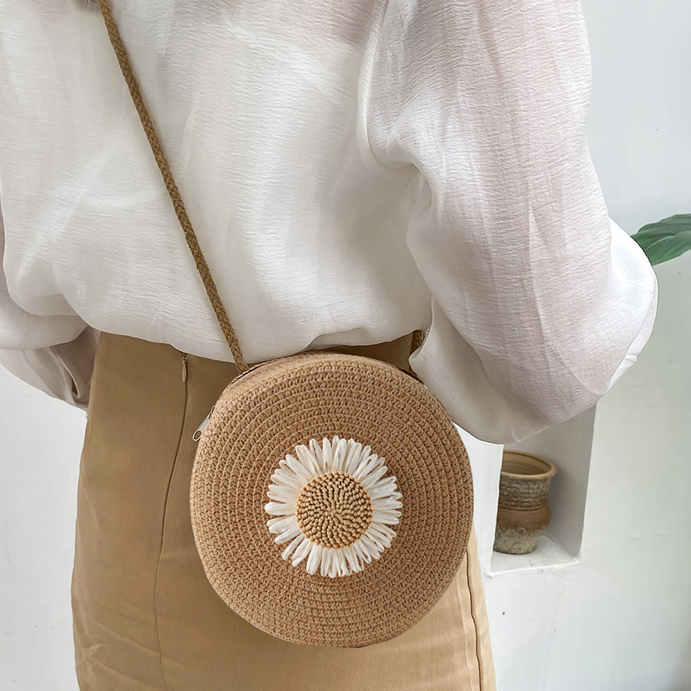 Circle Straw Woven Messenger Bag Women Summer Beach Round Rattan Crossbody Bags