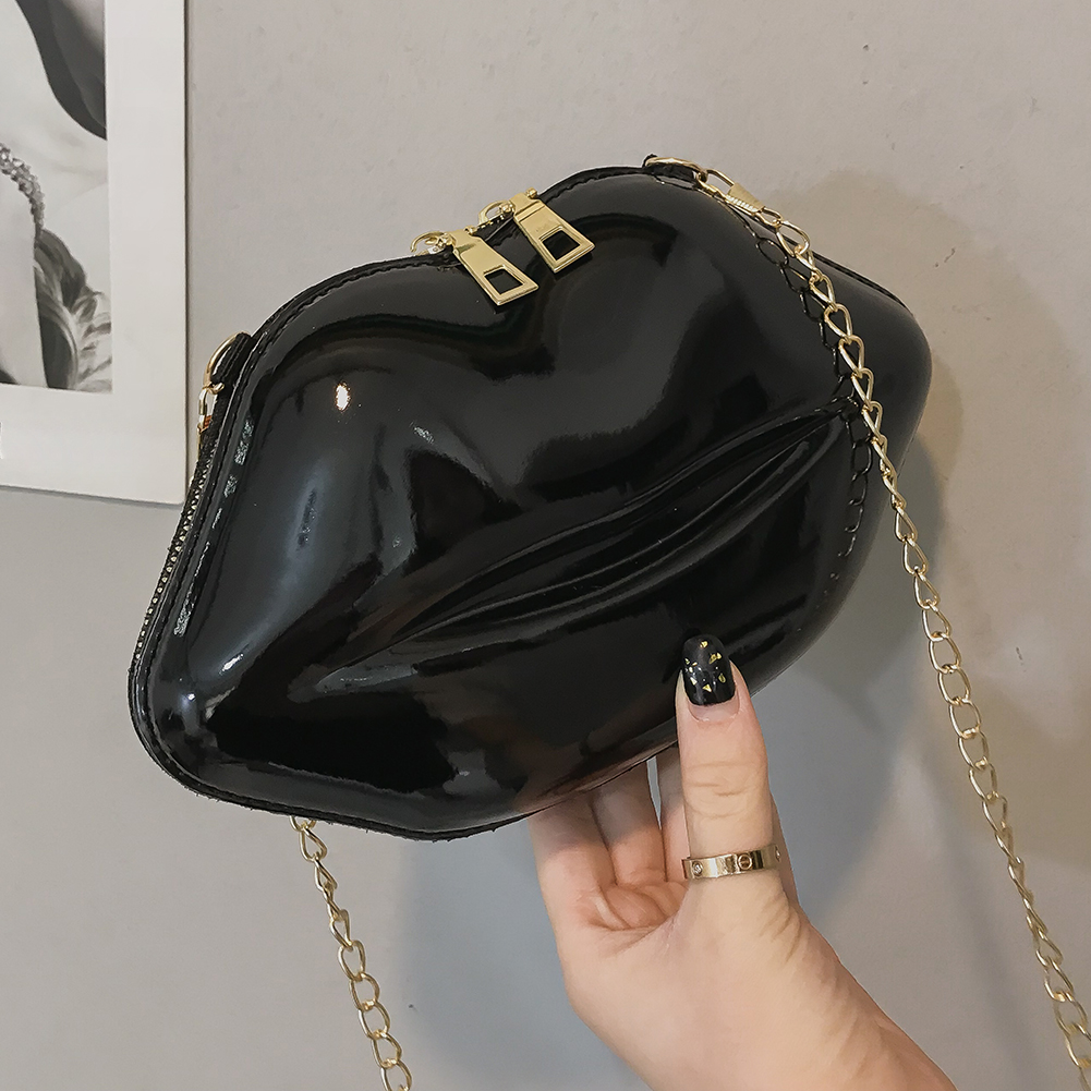 Lips Women Shoulder Bags Fashion Solid PVC Messenger Chain Zipper Satchel Bag Ladies Small Simple Crossbody Handbags