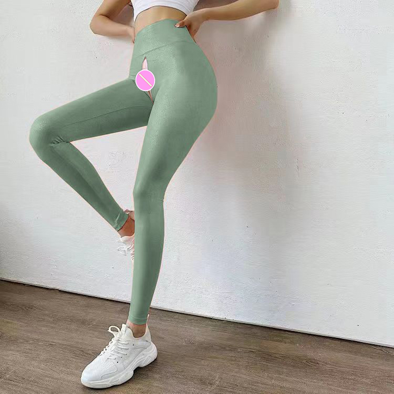 Plus Size Invisible Open Crotch Leggings Sexy High Waist Yoga Outdoor Sports Sex Convenient Club Fun Pants Womens Clothing