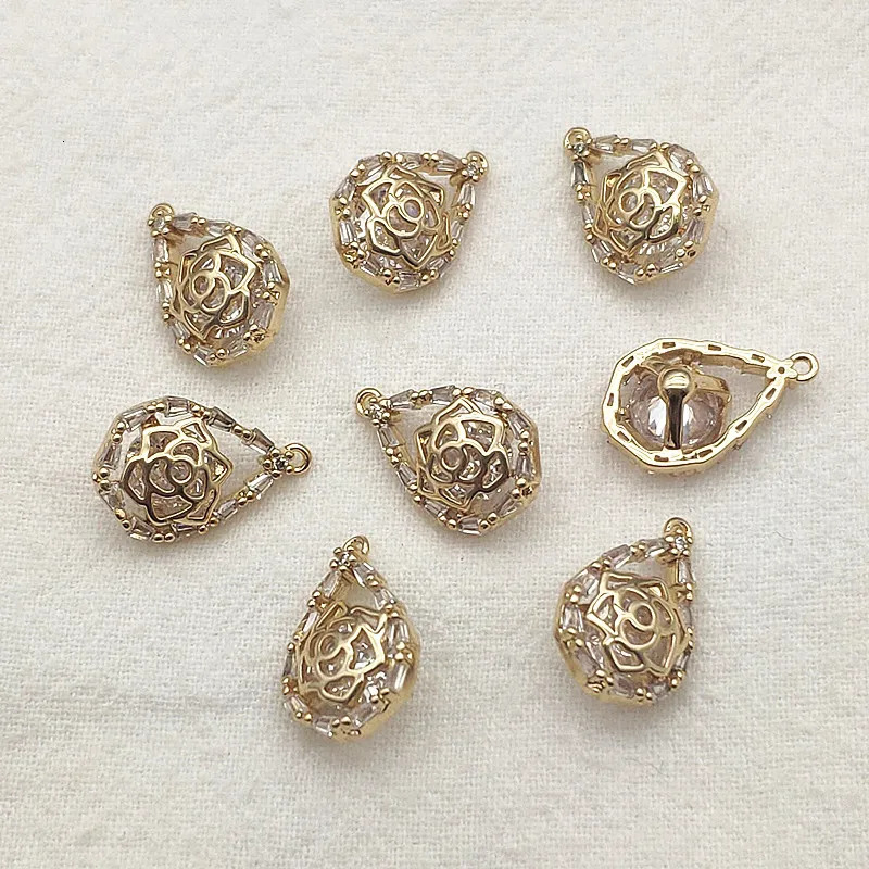 incoming 17x11mm 50 cubic zirconia flower drops charm used for DIY accessories of handmade necklaces/earrings jewelry accessories discovery 241108