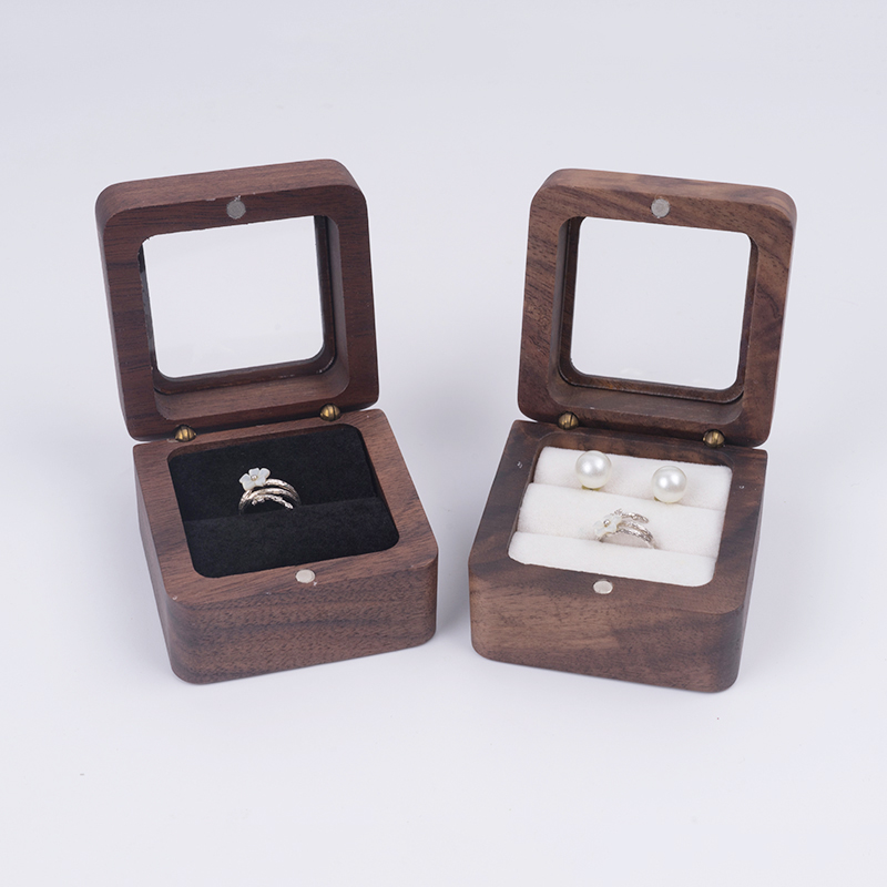Vintage Square Wood Jewelry Box Ring Earring Bracelet Organizer Display Box Holder Wedding Anniversary Valentine's Day Gift Box